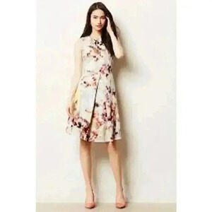 Anthropologie Hunter Bell Women's Kukka Tea Dress Size 6P White Floral A Line